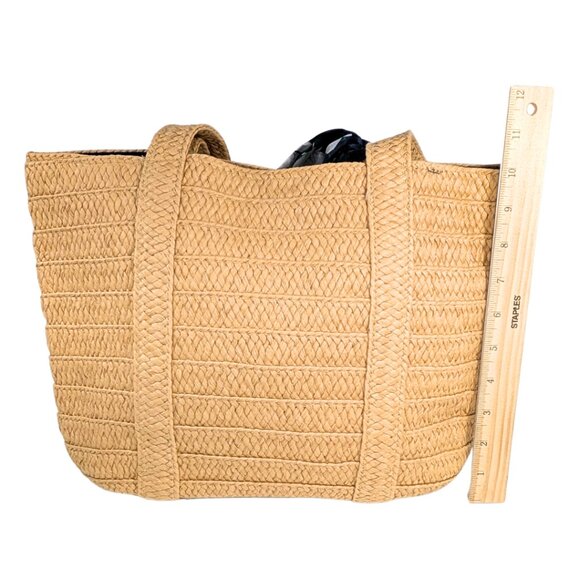 Draper James Woven Natural Raffia Jute Medium Lined Tote Bag w/Twilly Scarf - Picture 2 of 8